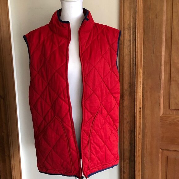 CROWN & IVY Red Puffer Quilted Vest Navy Trim Medium - Picture 5 of 14
